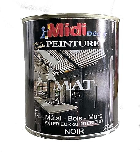 Midi Decor Peinture noire mate pour le métal, le bois, la maçonnerie et le béton pour extérieur et intérieur - séchage rapide 500ml - 7 mètres carrés