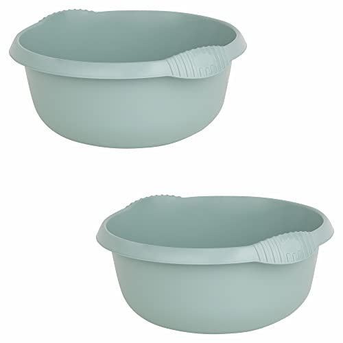 TENLITE [Set of 2] - 28 CM Multipurpose Plastic Bowl Washing Up Basin 5L Sink Tidy Organiser Wash Tub Space Saving for Home Kitchen - Silver Sage (Round Bowl 28cm)