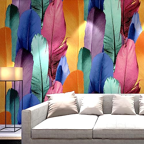 SAIMEYI Multicolor PVC Wallpaper 3D Feather Pattern 9.5m x 0.53m Waterproof Soundproof Living Room Bedroom KTV
