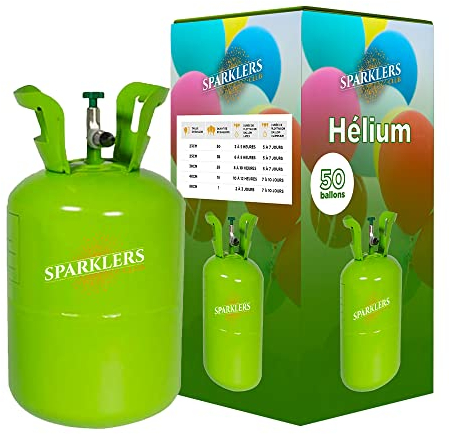 Bouteille Gaz Hélium pour 50 Ballons gonflables, Bonbonne de 0,42m3 - Grande Bouteille Jetable, ballon pour Anniversaire, Mariage et Fête - Livraison 24/48H - SPARKLERS CLUB®