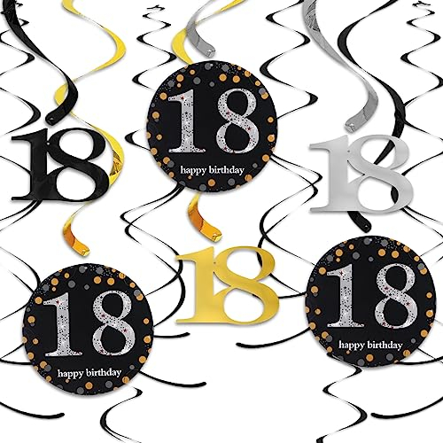 Wirbel Deko Schwarz Gold Spiralen Girlande Folien Deckenhänger Doppelspiral Deko,Spiral Girlanden 18 Geburtstag Deko Spiralen Set,Für 18 Geburtstag, Hochzeit, Jubiläum Oder Partydeko (18)
