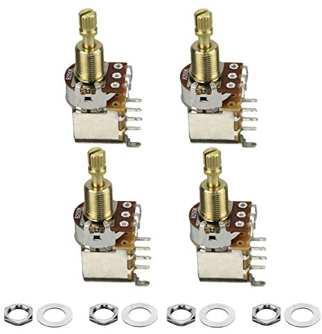 FLEOR 4 Stück A250K + B250K Push-Push Bounce-Schalter-Potentiometer Langer geteilter Kupferschaft für E-Gitarren-Bass-Lautstärke-/Klangregler (2er-Set, A2B)