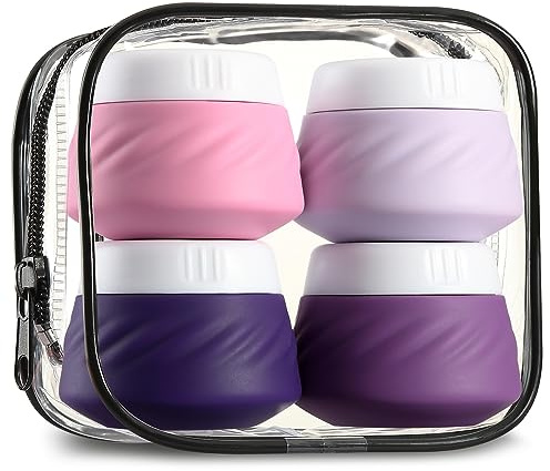 Gemice Silicone Cream Jars TSA Approved Travel Size Containers with Clear Bag, Leak-proof Travel Accessories with Lid for Cosmetic Face Body Hand Cream (4 Pack)