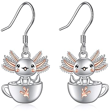 Axolotl Drop Earrings for Women 925 Sterling Silver Teacup Dangle Earrings for Girls Axolotl Jewellery Gift
