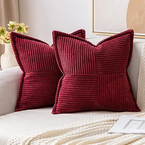 NSXIN Kordsamt Kissenbezug Weiche Kissenhülle 2er Set Dekorative Sofakissen Couchkissen Dekokissen Moderne Zierkissenbezug Kuschelkissen für Schlafzimmer Wohnzimmer (Burgunderrot,45x45cm)