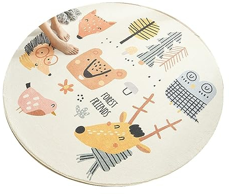 YATOLA Runden Kinderteppich Teppich Kinderzimmer Babyteppich Schlafzimmer Wohnzimmer Küche Bodenmatte Fußmatten Gymnastikmatte Wurf Kinderspiel Krabbel Matte Tier Löwe Elefant(Beige4 120x120CM)