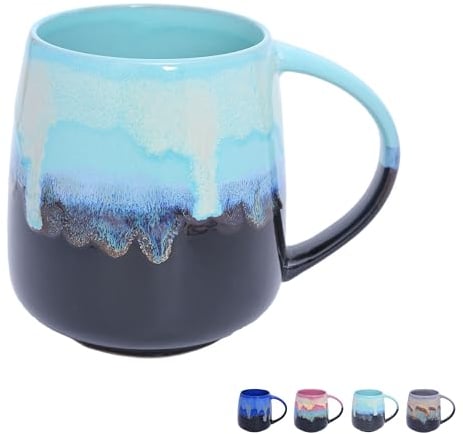 hengshukeji Grandes tasses à café en céramique, grandes tasses à thé de 600 ml avec poignée, vernis à texture unique pour le bureau et la maison, micro-ondes, réfrigérateur (Couleur mixte D)