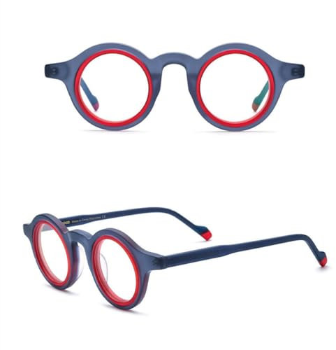 MUTYNE Bunte Splicing Scrub Brillengestell Damen Regenbogenfarbe Runde Klare Brillen Herren Computerbrille,Blau Rot,Einheitsgröße