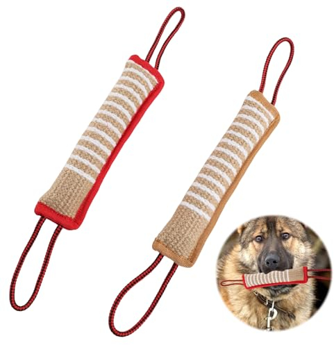 QINGYIWL 2 pezzi Salsiccia da Mordere per Cani in Iuta da Addestramento con 2 Manici, Giochi per Cani Rotolo in Iuta da Masticare Per l'addestramento o Per il Gioco, Lunghezza 30 cm