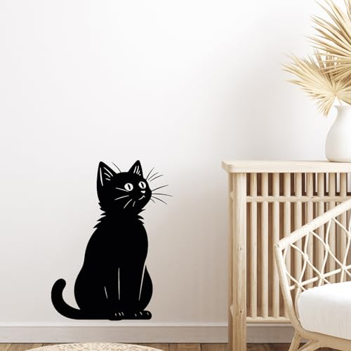 GRAZDesign Wandtattoo Katze sitzend Katzenmotiv für Wohnzimmer Küche Schlafzimmer Flur, Vinylfolie selbstklebend, Wandaufkleber - 53x40cm / schwarz