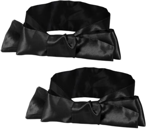 LEEQ Schwarz Augenbinde Schlafen - 2 PCS Satin-Schlafmaske Weiche Augenmaske zum Schlafen und Reisen, 130cm (Schwarz)