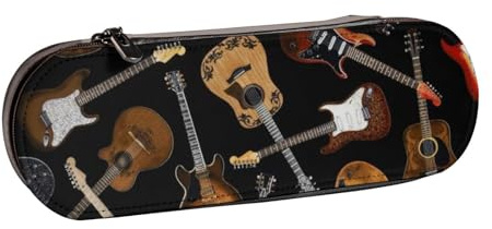 MIJKO Gitarren Schwarz, Federmäppchen, PU-Leder, Federmäppchen, großes Fassungsvermögen, Kosmetiktasche