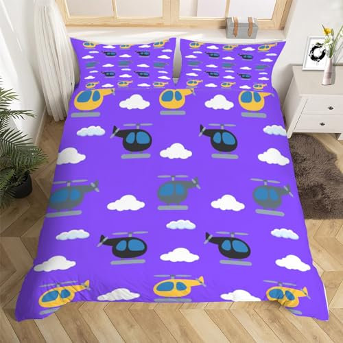 3D Hubschrauber Bettwäsche 135x200 cm Weich Mikrofaser Kind Bettwäsche-Set mit Reißverschluss 3 Teilig Bettbezug Set mit 2 Kissenbezug 80x80 cm