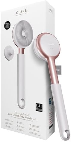 GESKE Sonic LED Full-Body Brush & Intensive Exfoliator | 9 in 1 | Elektrische Körperreinigungsbürste & Intensivpeeling | Tiefenreinigung und Massage | SmartSonic Pulsations | Weiche Silikonnoppen
