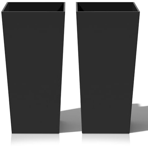 Heyzier Maceta alta para interiores y exteriores, macetas de resina para árboles (negro, 27.5 pulgadas, paquete de 2)