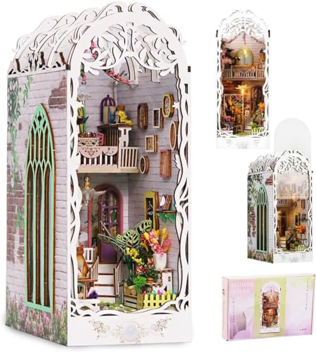 Kit décoratif de serre-livres créatif pour coin de livre - Puzzle 3D en bois pour chambre d'adulte - Décoration de maison de poupée (maison de jardin)