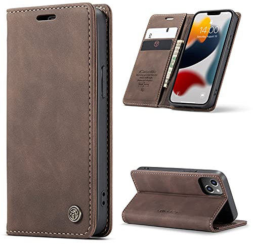 Cracedily for iPhone 13 Mini Case 5.4, Flip Wallet Leather Case with Card Holder Magnetic Closure Shockproof Kickstand Protective Phone Cases Cover for iPhone 13 Mini,Coffee