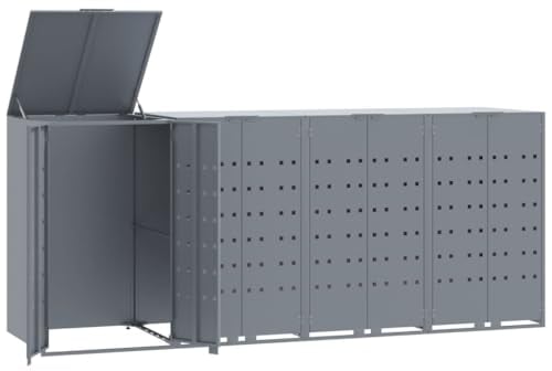 vidaXL Mülltonnenbox für 4 Tonnen Grau 276x79x117 cm Stahl, Box Mülltonnen, Garten Mülltonnenbox, Verkleidung Mülltonnen, Outdoor Mülltonnenbox