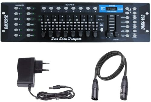 DMX Controller mit 3 m DMX Kabel, 192 Kanäle DMX Lichtsteuerung 512 DJ Controller, Beleuchtungs mixer Konsole, DMX Konsolen Kit für Lichtshows Party Disco Pub DJ-Bars und Moving Heads Led Par