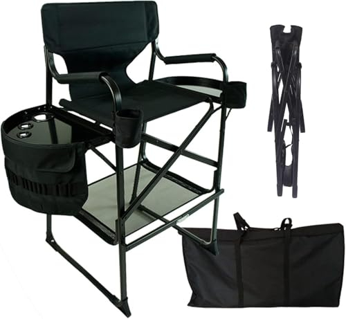 76,2 cm hoher Regiestuhl, zusammenklappbarer Künstler-Make-up-Stuhl, tragbare Fußstütze, Campingstuhl, unterstützt 600 Pfund, geeignet für Kinoszene, Garten, Strand (schwarz)