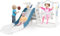 GOPLUS 4 en 1 Toboggan Intérieur Exterieur Enfant Thème Fusée, Glissière Balancoire Amusante, Grimpeur, Panie Basket et Ballon, Aire de Jeux Interieur Toboggan pour Enfant 1,5 Ans, Charge 30KG
