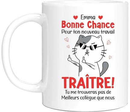 HALUMI Mug Chat Nom Personnalisé Pour Collègue Tasse Originale Personnalisée Bonne Chance Traître Idée Cadeau Humour Départ Retraite Chef Stagiaire Homme Femme Mug En Ceramique Bicolore 330ml 440ml