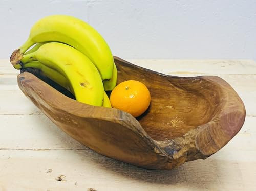 My Square Mile Rustic Wooden Serving or Display Bowl Carved from Teak Roots (Long Bowl 35cm)