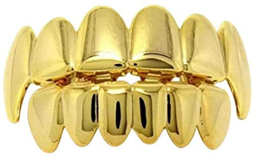 HoveeLuty Goldzahn Halloween Hip Hop Zähne Oben Unten Goldzähne Bösewicht Scherzzähne Zahnzahnkappen Mund Party Goldgrills für Zähne Täglicher Bedarf Goldzahngrills Goldzahnzähne Grill Goldzähne