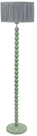 ValueLights | Sage Green Bobbin Stem Floor Lamp with Powder Blue Ruched Pleated Shade Living Room Lounge Light | Floor Lamps, Home Décor & Improvement Essential | Included LED Bulb