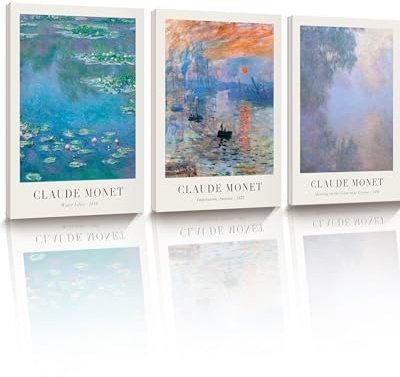 HesenDot Claude Monet Framed Wall Art,Impressionist Waterlily Canvas Prints,30x40CM Aesthetic Botanical Wall Decor,Classic Painting Posters Home Decor for Living Room Bedroom Bathroom Study,Set of 3