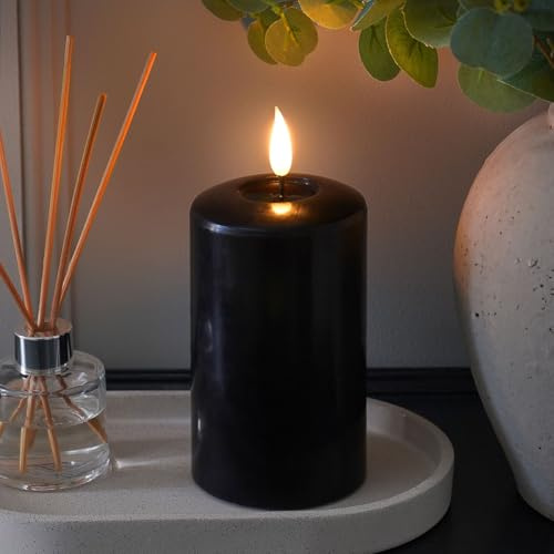 Ember Candles™ 12.5cm Signature Black LED Flickering Battery Candle – 100% Real Wax, Ultra-Realistic, Flameless, Hand-Poured Design, 6-Hour Timer for Safe Indoor Use (Without Remote Control)