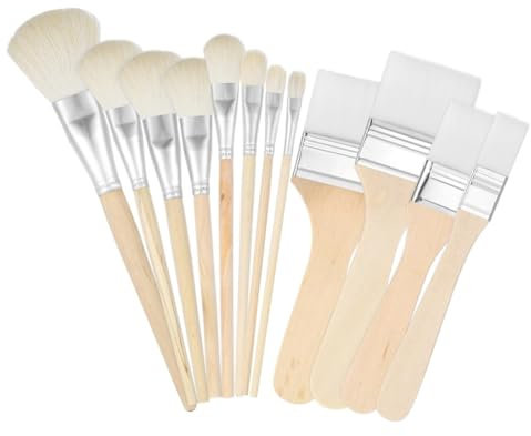 Fangxuee Mopp-Pinsel für Acrylmalerei, Acryl-Pinsel-Set in Verschiedenen Größen, Misch-Mopp-Pinsel mit Holzgriff, 12-Teiliges Set
