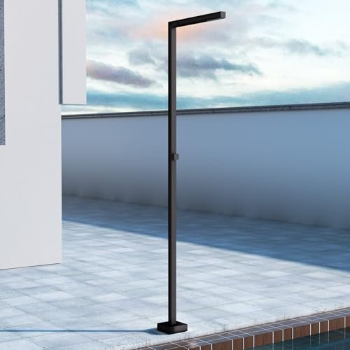 IMEX - Ducha Piscina Exterior Acero S.316 | Ducha Terraza Exterior con Rociador Cuadrado 40x40cm | Outdoor Shower para Jardin con Agua Fría | Serie Alabama | Color Negro Mate