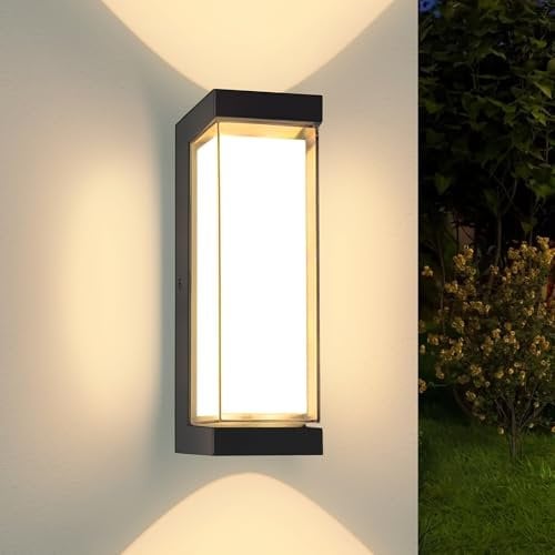 YindaLux 24W LED Aussenlampe Wand, IP65 Wasserdichte 3000LM wandleuchte Innen/Außen, 3000K Warmweiß Modern Außenlampe, Aluminium Außenwandleuchten für Terrasse, Eingang, Flur, Schwarz