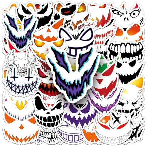 Geistergesicht Aufkleber 50 Stück Vinyl Funny Horror Sticker für Wasserflaschen Laptop Skateboard Motorrad Koffer Gepäck Scrapbook Fahrrad,Wasserfest Funny Halloween Sticker für Erwachsene Mädchen