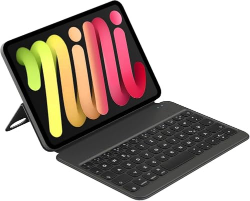 HOU Tastatur Hülle für iPad mini 6/7 (8.3), QWERTZ, Ultra Slim Wireless Nur 210g, Magnetische Tastatur Hülle Kompatibel mit iPad mini 6. und 7. Generation 2024, Schwarz