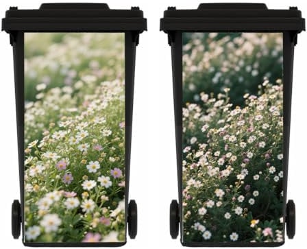 TGBYHU 2 Sheets Daisy Wheelie Bin Stickers, Multi-Size Self Adhesive Dustbin Stickers, Waterproof Bin Decal, for Garden Outdoor, Wall Decoration
