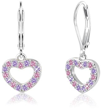 ASH'S CHOICE Hypoallergen Ohrhänger Französische Ohrhaken Ohrringe Hängend | Silber 925 Ohrringe Hängend Ohrhänger Baumelnde Rosa Stein CZ Zirkono Schmetterling Liebe Herz Anhängerohrring Damen Mädchen