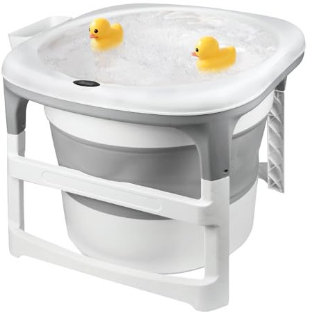 OHMG Babybadewanne, faltbar, Babybadewanne mit Digital-Thermometer, zusammenklappbar, kompakt, tragbar, ideales Geschenk für Neugeborene