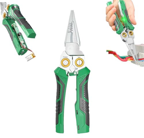 8 in 1 Elektriker Zange mit Spannungsprüfer Multifunktions Professionelle Elektriker Zange Abisolierzange Wiederaufladbare Edelstahl Multitool für Drahtband/Schneiden/Crimp/Split/Wrap/Slit/Pull