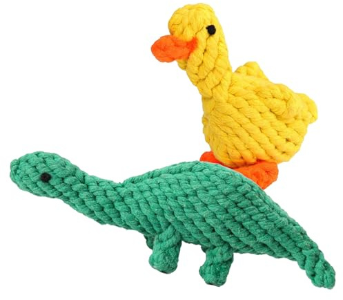 Mythonic (2 Pack) Duck & Dino Dog Rope Toy Fun Chew Toys for Puppies and Dogs Natural Cotton, Safe for Teething, Helps Clean Teeth Great for Medium & Large Breeds