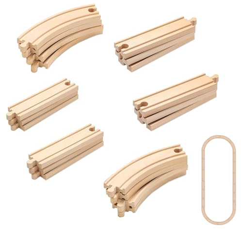20pcs Eisenbahn Schienen Set | Gerade und Gebogene Schienen bilden eine rund Holzeisenbahn | für Kinder ab 3+ Jahren (20PCS)