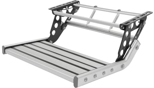 CHFUNE Manuelle Wohnwagen Trittstufe, Klappbare Stufe Camper Trittstufe 55cm Alu Stufe mit LED Licht Teleskoppedal Anti-Rutsch, für Wohnmobil RV Camper Van Reiseanhänger Caravan