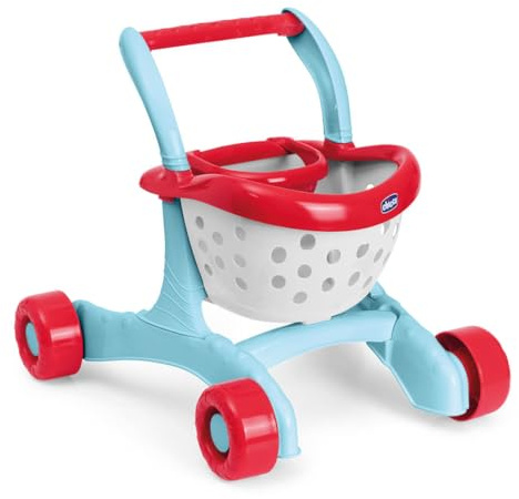 Chicco Carrello Primi Passi 2in1, Robusto con Ruote, Primi Passi per Bambini, Gioco di Ruolo Spesa e Forme, con Sedile per Bambola, Gioco Creativo, Include 3 Frutti, Giochi Primi Passi, 9-24 Mesi