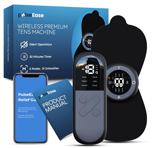 PulseEase Wireless TENS Machine for Pain Relief - Premium Silent Muscle Stimulator (UK Brand), Rechargeable, Adjustable Timer, 6 Modes & 19 Intensities, Back, Shoulder, Knee & Period Pain Relief