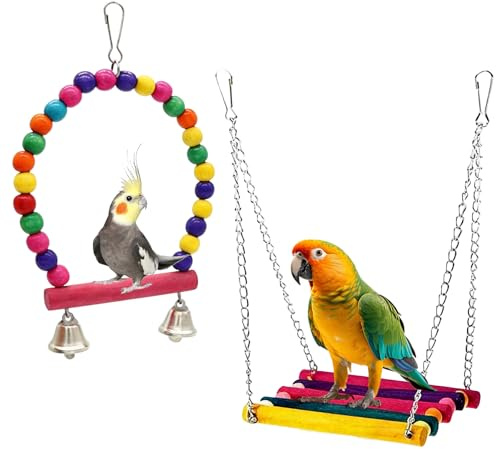Budgie Toys Set Of Two Bird Swings, Small Bird Swing Toys Measuring 20×8 cm And 18×11×8 cm, Parrot Swing Bird Toy For Cage Enrichment, Suitable for Use in Different Environments