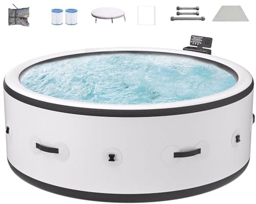 DIUNAOZI Aufblasbarer Spa Pool,GroßEr Tragbarer Aufblasbar füR 4 Bis 6 Personen,mit 180 SprudeldüSen, Outdoor-Spa-Set Inklusive Heizpumpe, Filter Und Isolierabdeckung White