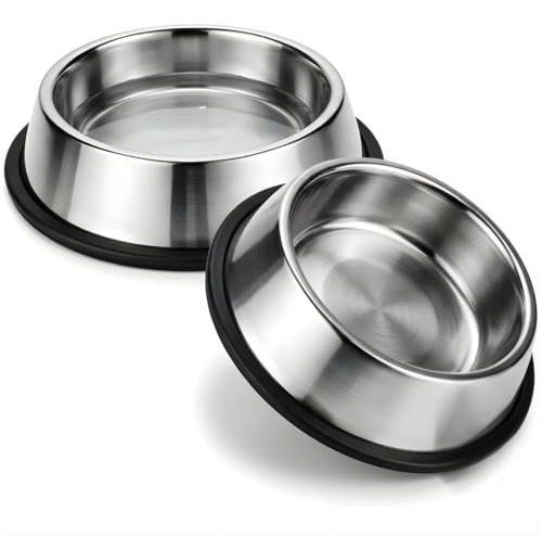 Dog Bowls Pack of 2, Stainless Steel Dog Bowls with Anti Slip Base, Non Slip Food and Water Bowls for Small to Medium Dogs (700ml)