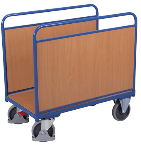 Seitenbügelwagen mit Holzwänden RAL5010 Enzianblau Bügelwagen Plattformwagen