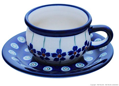 Original Bunzlauer Keramik Espressotasse mit Untertasse 0.04 Liter im Dekor 166a